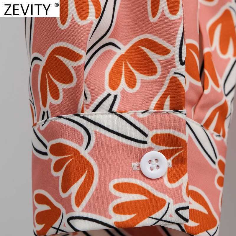 Zevity Women Vintage Turn Down Collar Floral Print Shirts Office Ladies Long Sleeve Business Blouse Chic Female Tops LS9170 210603