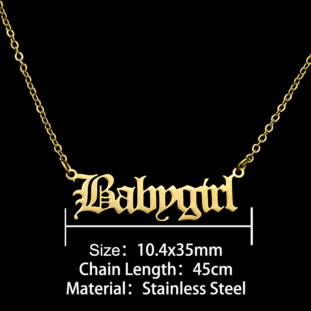 30PCS Old English Letter Word Babygirl Necklaces Stainless Steel Initial Alphabet Name Logo Pendant Charm Chain Minimalist Collar Choker Jewelry for W