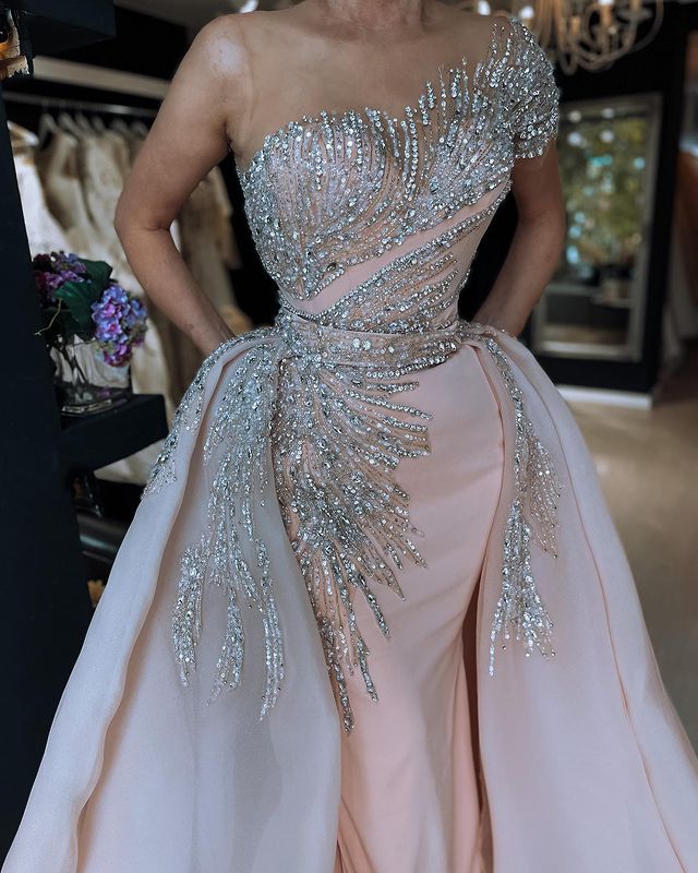 2022 Plus Size Arabic Aso Ebi Pink Luxurious Mermaid Prom Dresses Beaded Crystals Sexy Evening Formal Party Second Reception Gowns Dress ZJ501