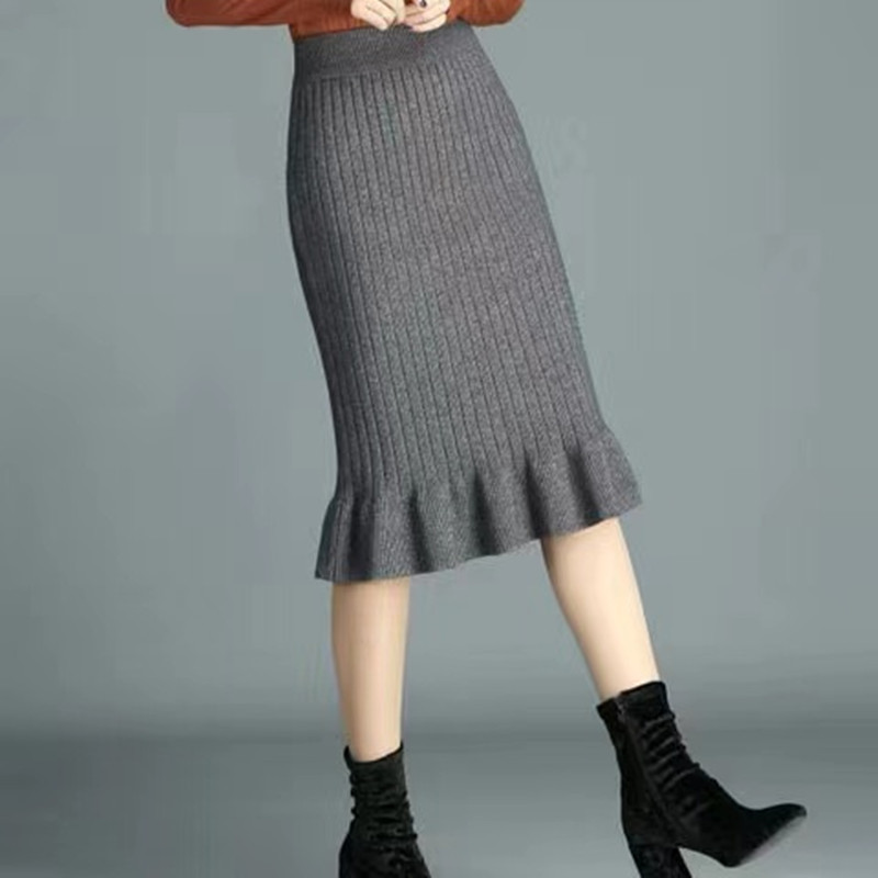 Women skirt plus size wool long fishtail skirt autumn and winter high waist all-match knitted bag hip skirt female autumn 2021 210309