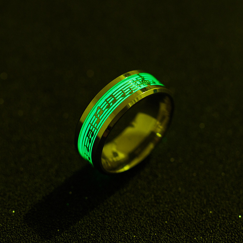 Creative Design Music Score Rings Stainless Steel Cool Fluorescent Ring for Men Women with Letter Noctilucent Finger Rings Jewelry Gift Wholesale Pric