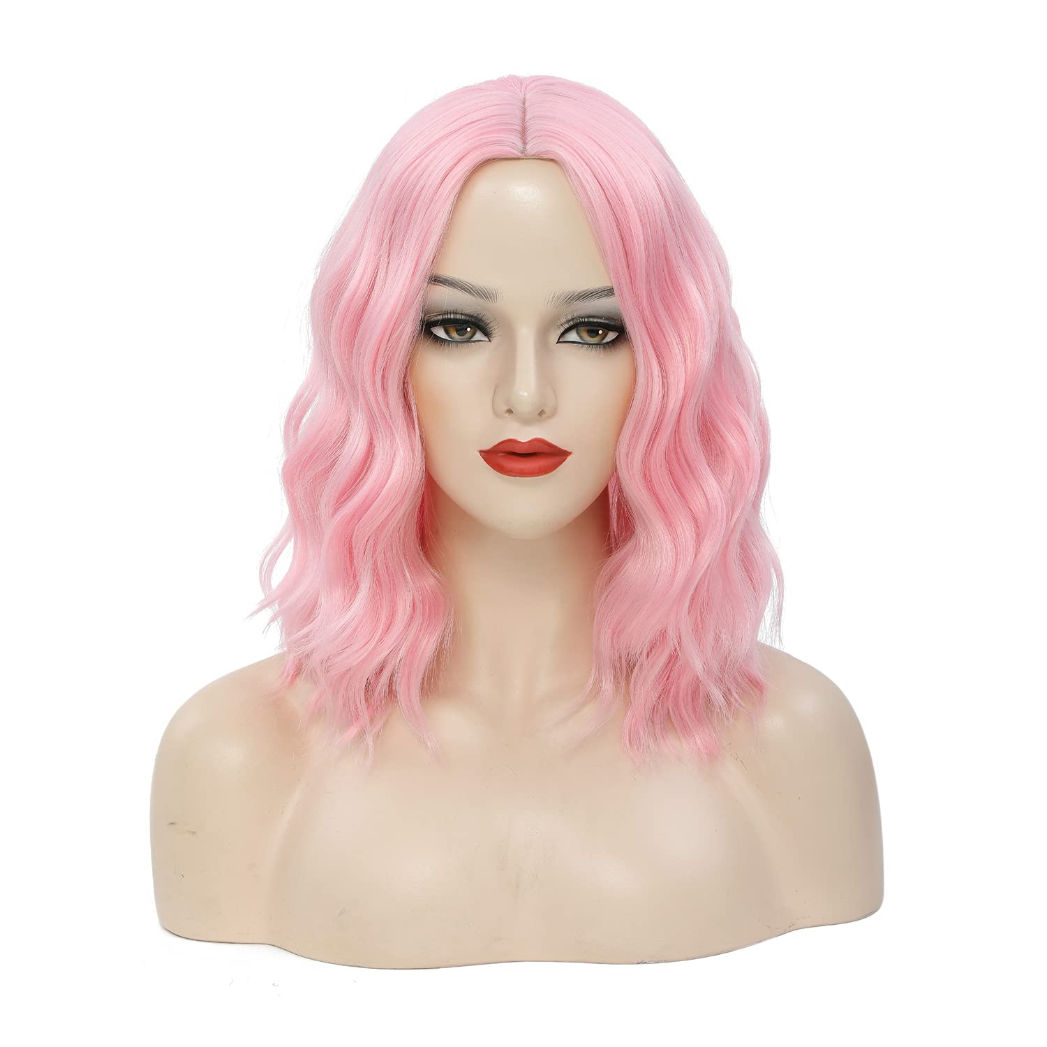 Beautiful Short Water wavy Synthteic Hair Wigs with Bangs for Women Afro wig Brown Ombre Color Wave wig