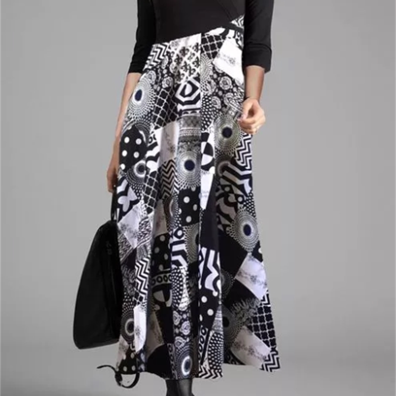 O neck women winter Tshirt dress Long sleeve Fashion dress female casual Chic printing ladies work midi autumn dress 201008