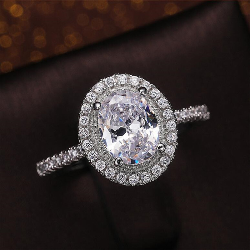 Choucong Unique Jewelry Wedding Rings Sterling Sier Oval Cut White Topaz CZ Dia Gemstones Eternity Party Women Engagement Bridal Ring Gift