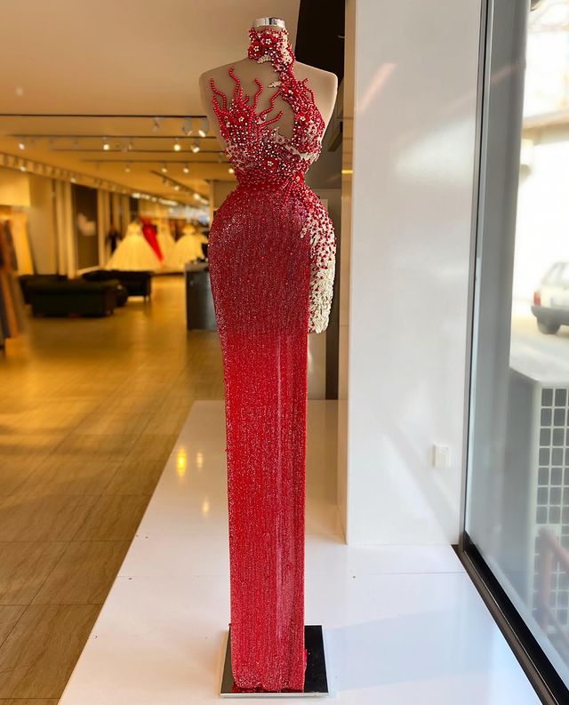 Aso Ebi 2021 Arabic Red Luxurious Stylish Evening Dresses Beaded Crystals Prom Dresses Sequined Formal Party Second Reception Gowns ZJ377