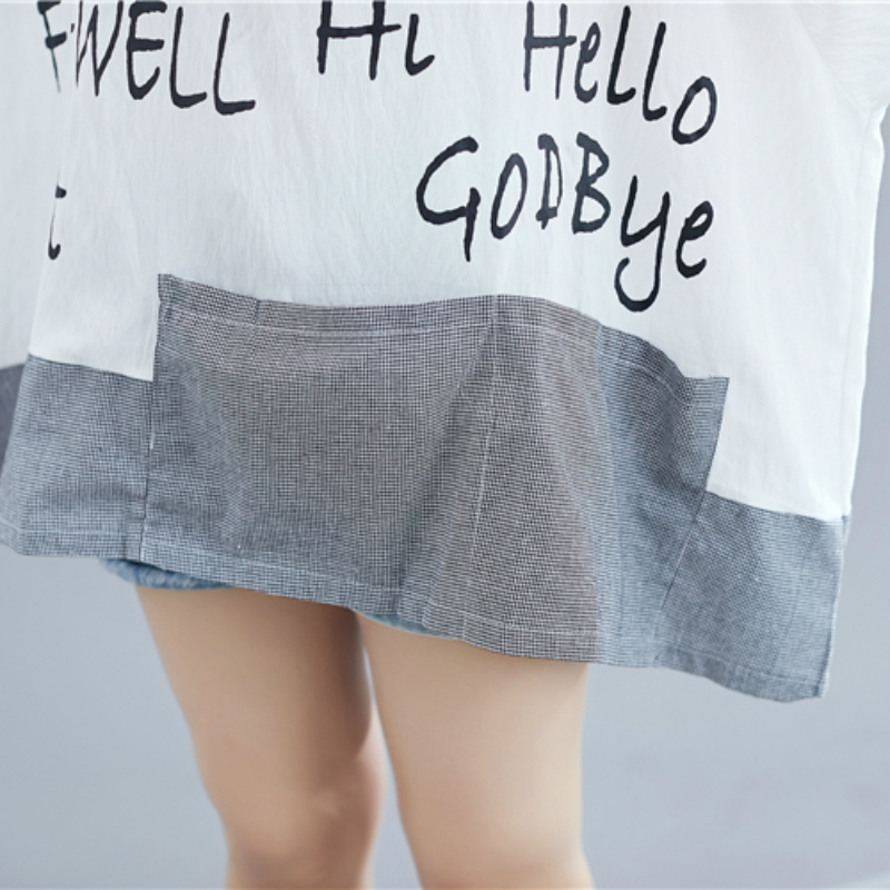 Plus Size tshirts Cotton Women Tee Letter Print Tshirt Oversized Vogue T Shirt Patchwork T-shirt Summer Tops Femme 4xl 5xl 6xl T200516