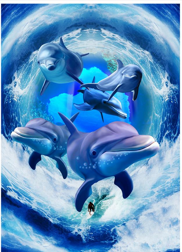 Custom 3d ceilings Wave Dolphin Ceiling Mural modern wallpaper for living room