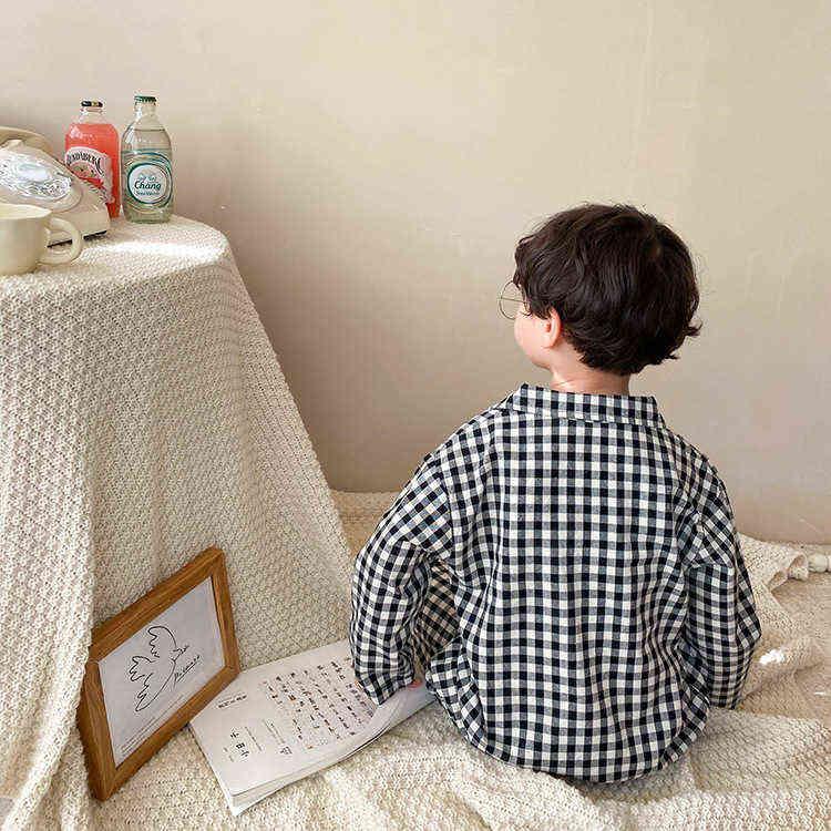 Children cotton soft Pajama Sets boys and girls plaid leisure wear 2pcs sets unisex loose dressing gown 211130