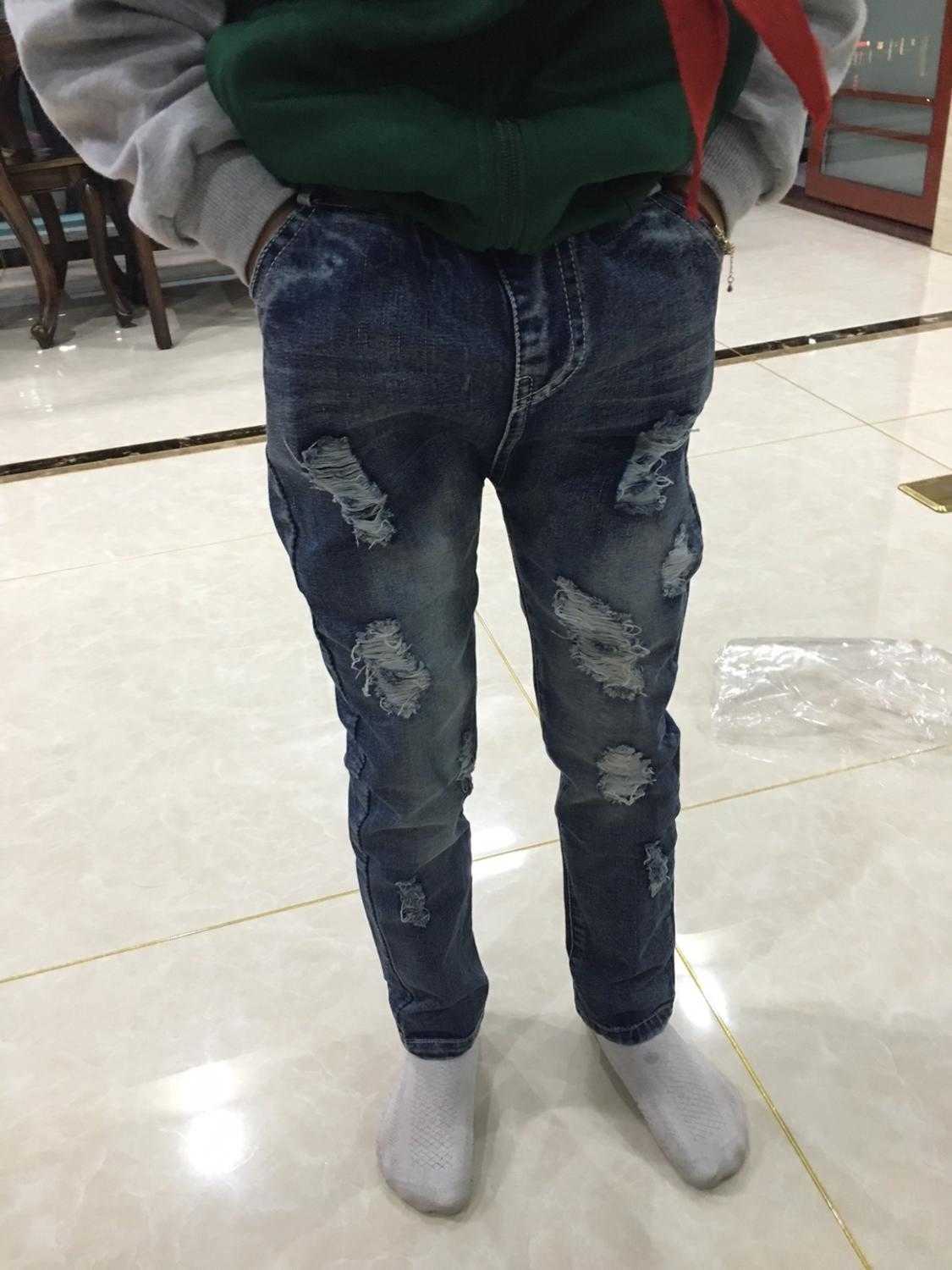 Spring Autumn 2-6 8 10 Years Children Birthday Gift Elastic Long Trousers Washed Hole Denim Jeans For Baby Kids Girls 210529