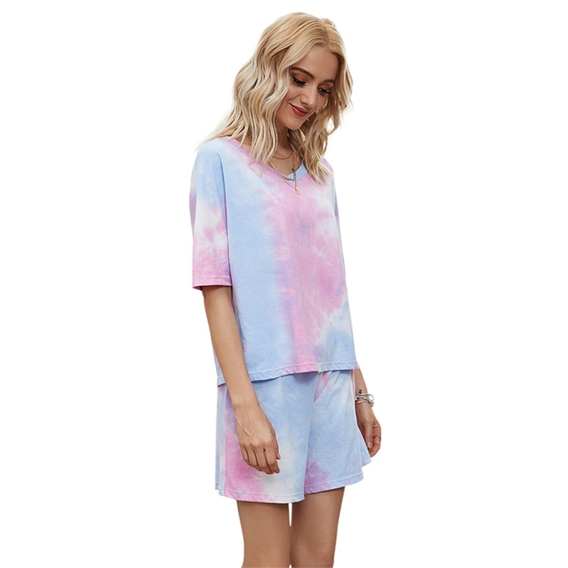 Summer Ladies Tie-Dye Two Piece Set V-neck Shorts Sleeve Tops with Women Loose Casual Dresy Damskie Komplet 210604, Pink tie-dye
Summer Ladies Tie-Dye Two Piece Set V-neck Shorts Sleeve Tops with Women Loose Casual Dresy Damskie Komplet 210604, Pink tie-dye