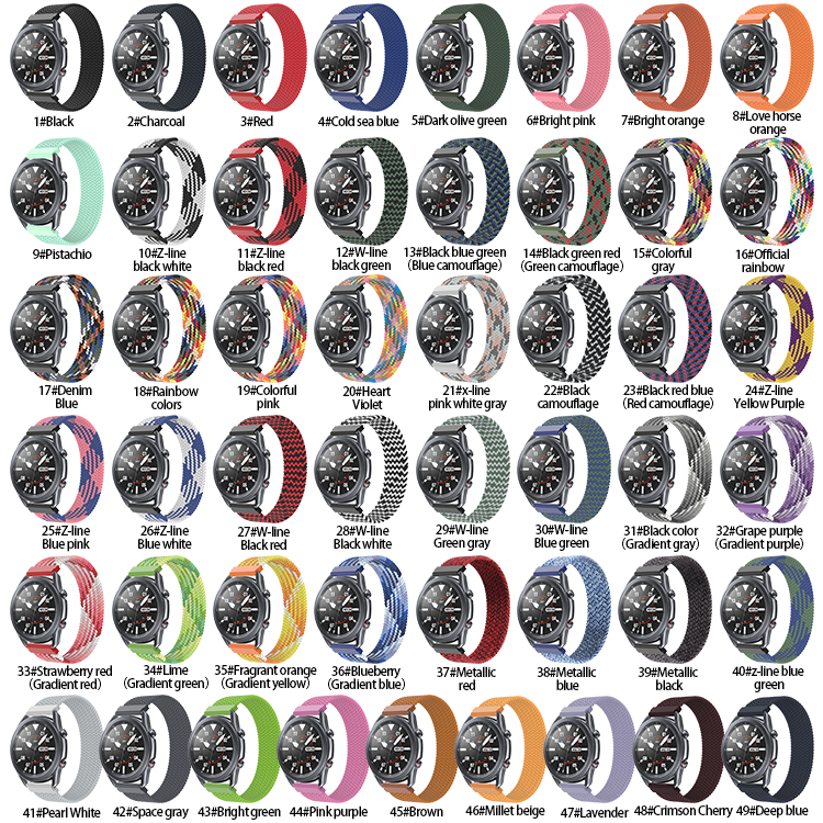 Nylon braided watchband for Samsung 22mm 20mm watch strap XS S M L XL sizes filament woven waterproof colorful single loop watchband with OPP bag
Nylon braided watchband for Samsung 22mm 20mm watch strap XS S M L XL sizes filament woven waterproof colorful single loop watchband with OPP bag
