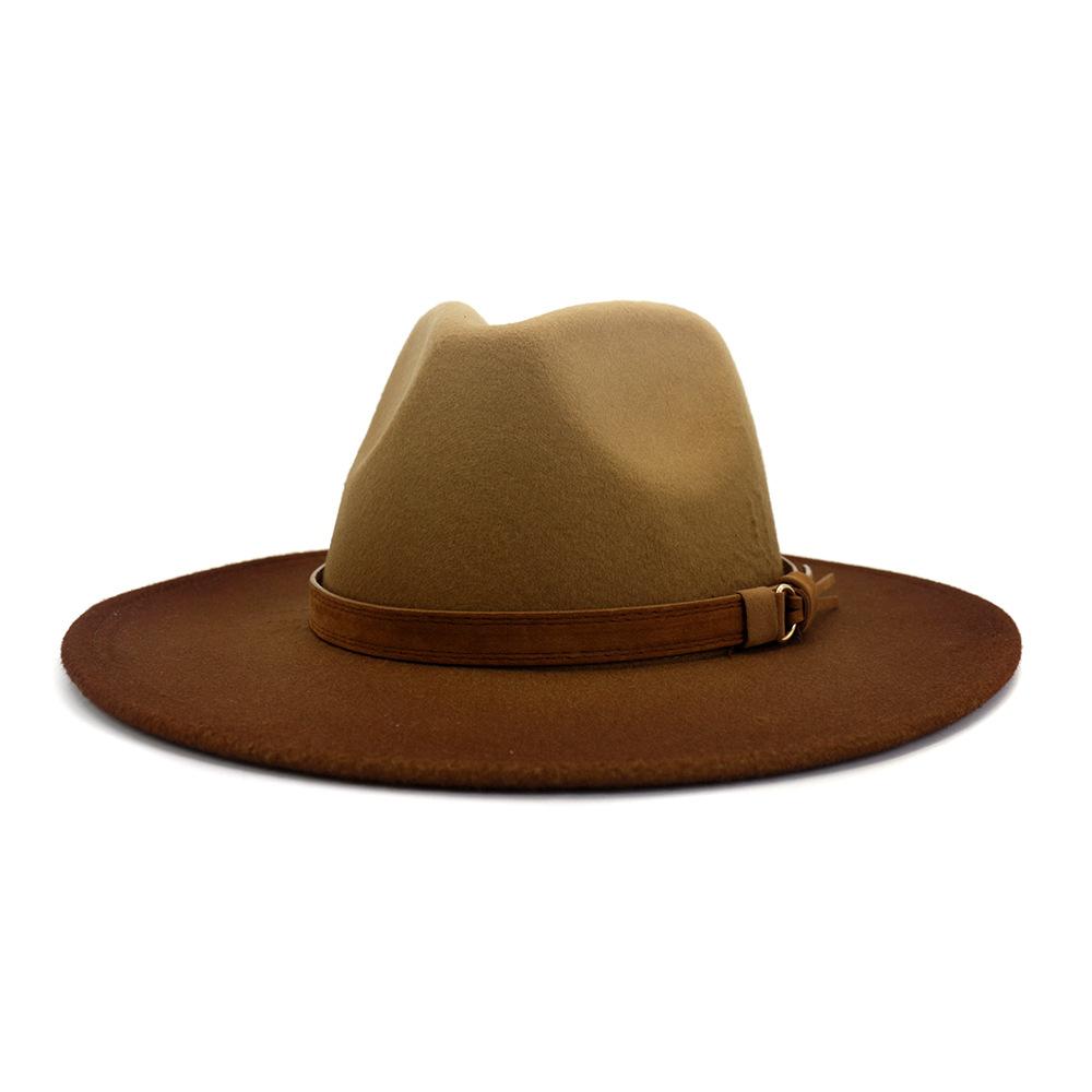 2021 Women Men Wide Brim Gradient Fedora Hats Browm Leather Band Decor Felt Jazz Party Formal Hat Fashion Panama Cap
2021 Women Men Wide Brim Gradient Fedora Hats Browm Leather Band Decor Felt Jazz Party Formal Hat Fashion Panama Cap