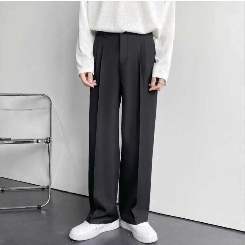 Straight Wide Leg Suit Pants Mens Autumn Casual Trousers Office Busiess Man Dress Pants Loose Korean Formal Elegant Solid White Y0811