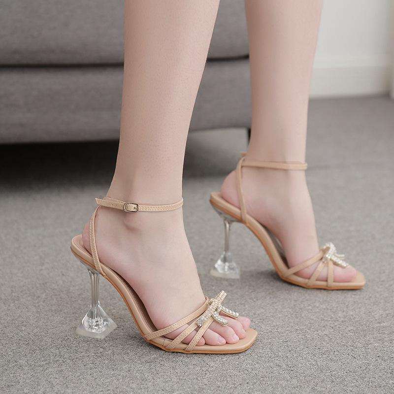 Sandals 2021 Women Gladiator Shoes Sexy White String Bead High Heels Summer Party Dress Buckles Pumps Size 42