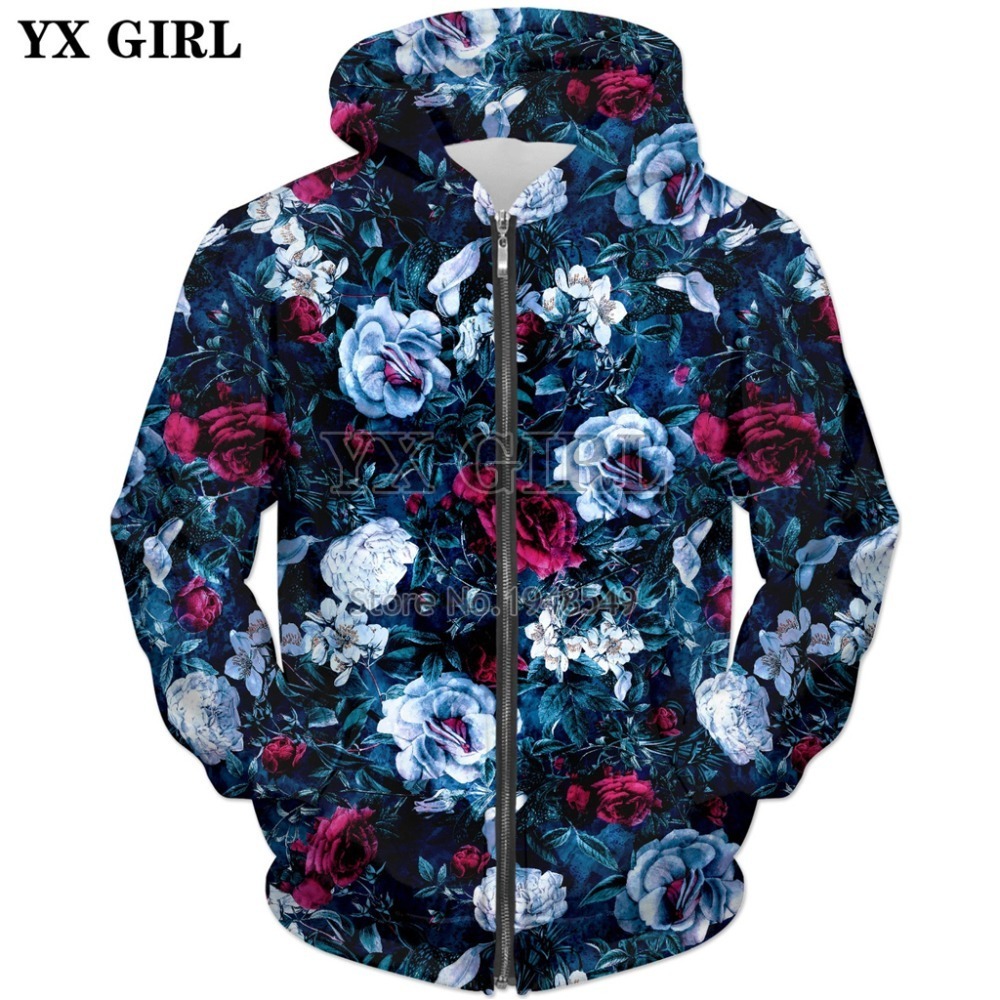 New Fashion Mens Sweatshirt flowers Night Garden Blue Print 3D Hoodie Men Women Hipster Sweatshirt 201020