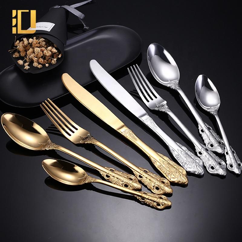 24Pcs Baroque Style Royal Cutlery Set Gold Luxury Dinnerware Stainless Steel Knife Fork Spoon Tableware For Dishwasher Safe
24Pcs Baroque Style Royal Cutlery Set Gold Luxury Dinnerware Stainless Steel Knife Fork Spoon Tableware For Dishwasher Safe