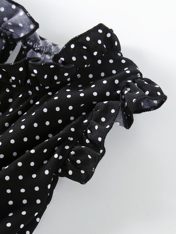 Girls Polka Dot Frill Trim Layered Dress SHE