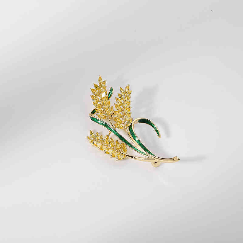 Korean Enamel Gold Zircon Plant Wheat Ear Brooch Clothing Accessories Fashion Barley Pin