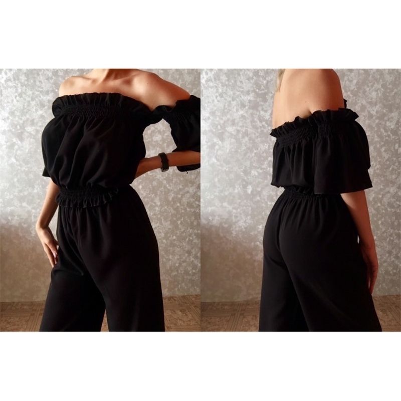 Women's Sets Two Piece Sets Clothe Sexy Slash Neck Crop Top With Loose Pants Suits Summer Woman 2 Pcs Set Feminino 210707