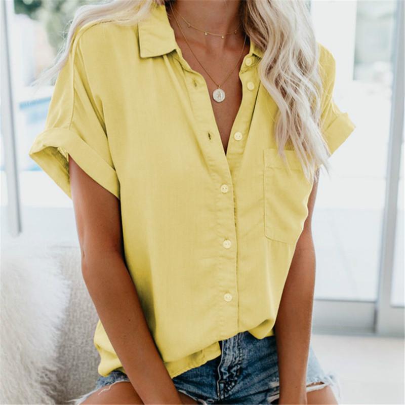 2021 Women's Shirt Summer Women's Blouses Shirt Feminine Blouse Summer Short Sleeve Female Blouse Turn-down Collar Button