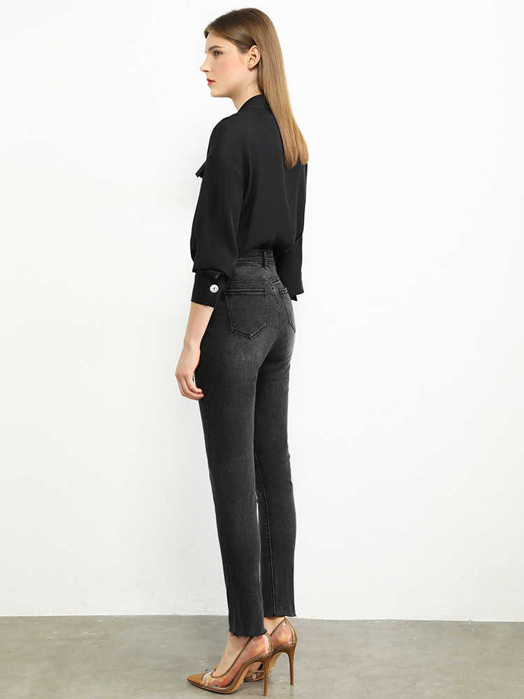 Minimalism Autumn Winter Fashion Women's Jeans High Waist Slim Fit For Ankel-length Pants 12060104 210527