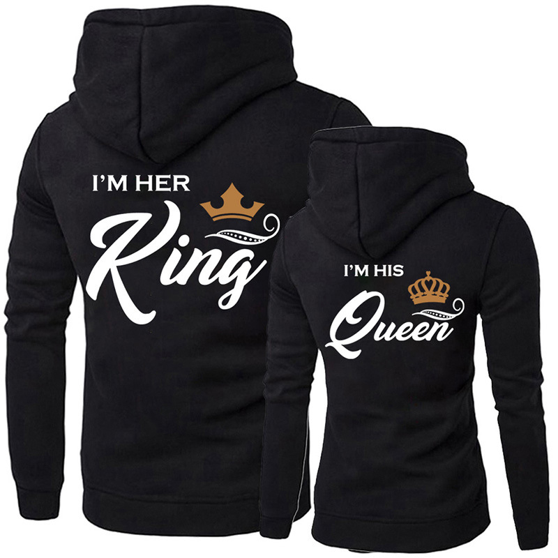 Her King His Queen Couple Hooded Print Sweatshirt Casual Letter Long Sleeve Winter Women Hoodies Cute Hoody 201217