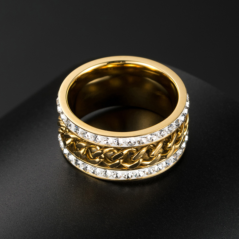 Rainbow Stainless Steel Chain with Zirconia Stone Ring for Men New Fashion Hip Hop Multicolor Black Gold Color Punk Party Gifts Wolf Tide Jewelry Bijo