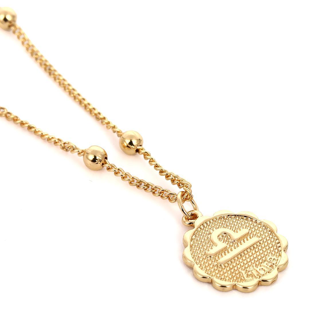 2021 Hot Selling 12 Constellation Necklace Classic 18k Gold Zodiac Sign Round Pendant Bead Chain Necklace Jewelry