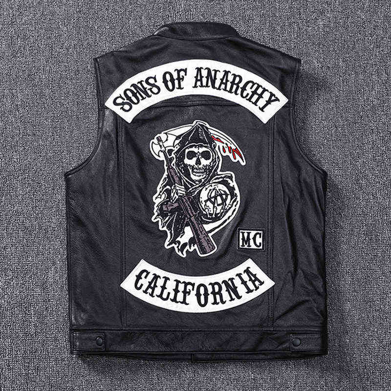 Fashion 100% Cowskin Sons of Anarchy Leather Rock Punk Vest Cosplay Costume Black Color Motorcycle Biker Sleeveless Jacket
Fashion 100% Cowskin Sons of Anarchy Leather Rock Punk Vest Cosplay Costume Black Color Motorcycle Biker Sleeveless Jacket