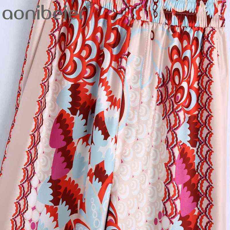 Aonibeier Summer Ornate Print Women Long Trousers Lightweight Casual Elastic High Waist Pants Female Bottoms Wide Leg 211115