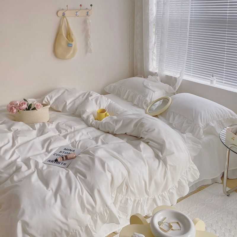 Ins style Korean cotton Ruffle edge washed cotton four piece set princess style bed sheet cream white bedding
Ins style Korean cotton Ruffle edge washed cotton four piece set princess style bed sheet cream white bedding