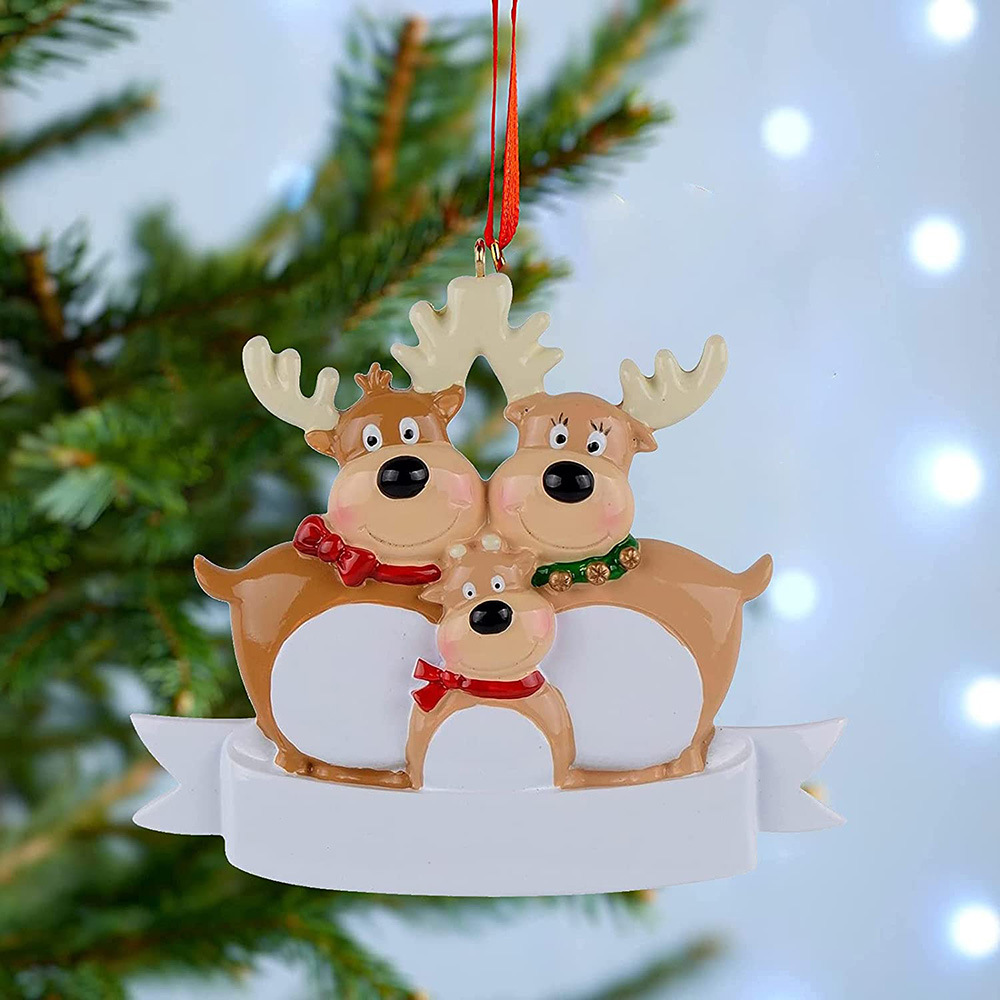Christmas Reindeer Ornaments Xmas Trees Resin Customized DIY Name Family of 3 5 Gift Hang Decorations Pendant Home Decro
