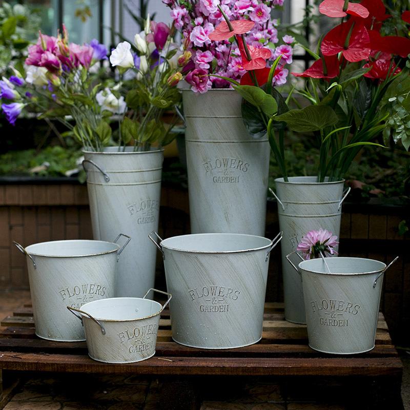Vases Iron Barrel Garden Flower Pots Planters Home Decor Wedding Barrels Floor Vase Metal Pot