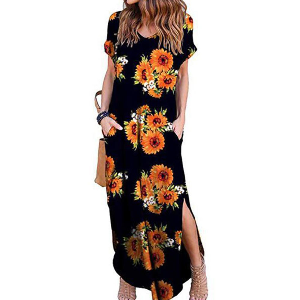Jocoo Jolee Women Plus Size 5XL Long Dress Vintage Short Sleeve Solid Maxi Dress Casual T Shirt Dress Summer Loose Sundress 210309