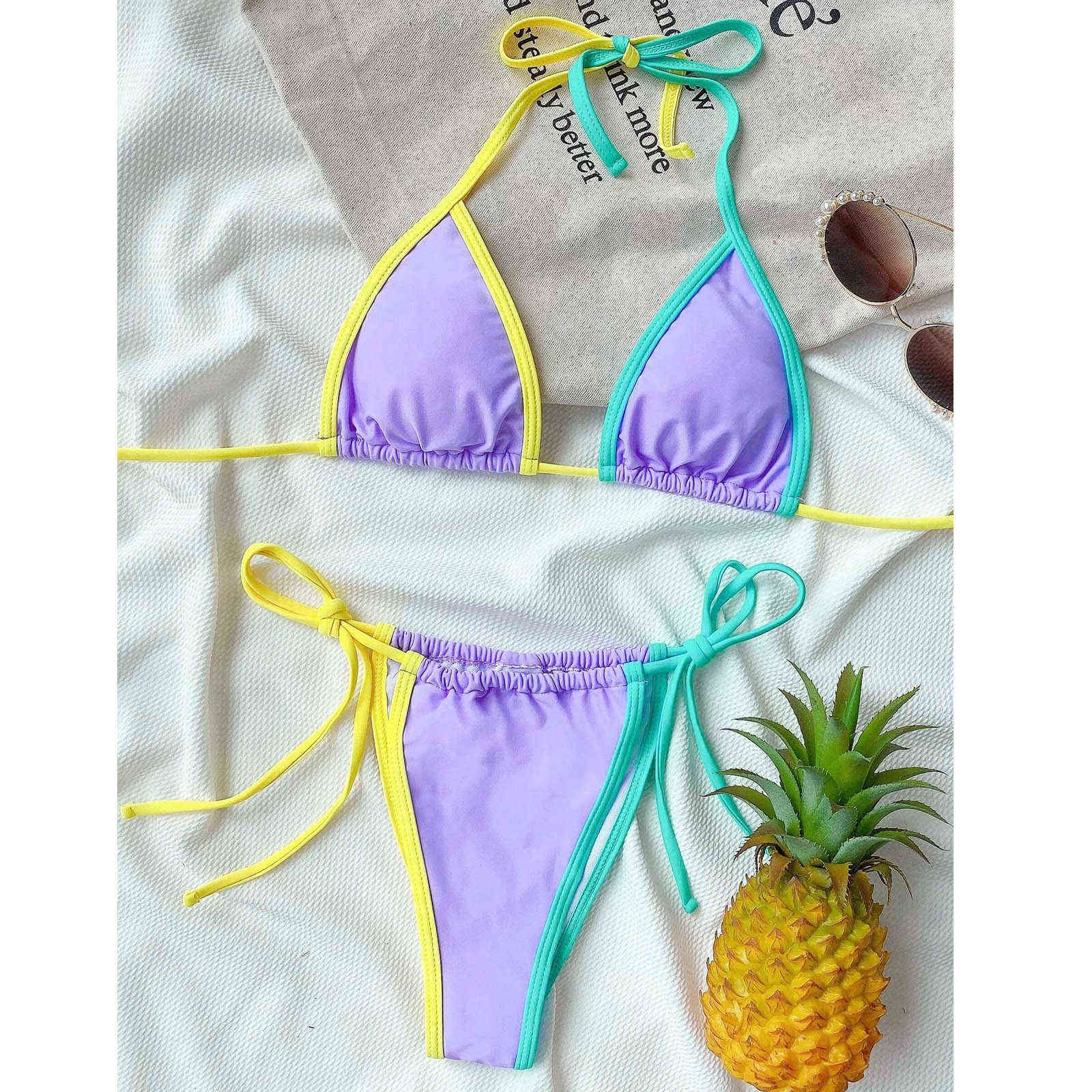 Sexy Thong Micro Bikinis Women Swimsuits Color Border Push up Swimwear Female Bikini Set Brazilian Biquini Bathing Suits 210625