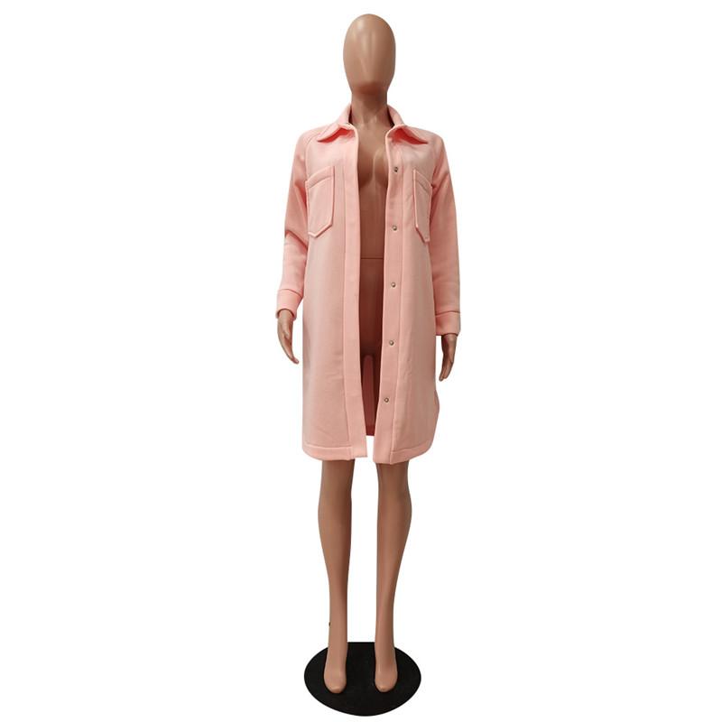 2021 Trendy Women Woolen Coat Turn Down Collar Single Breasted Pockets Long Sleeve Mid Length Trench Jacket Cardigans