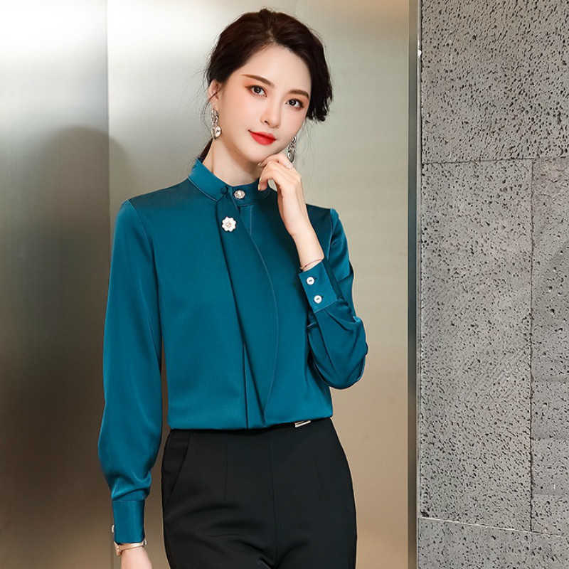 Large size S-4XL women's office shirt casual Professional solid color long sleeve ladies business chiffon 210527, Green
Large size S-4XL women's office shirt casual Professional solid color long sleeve ladies business chiffon 210527, Green