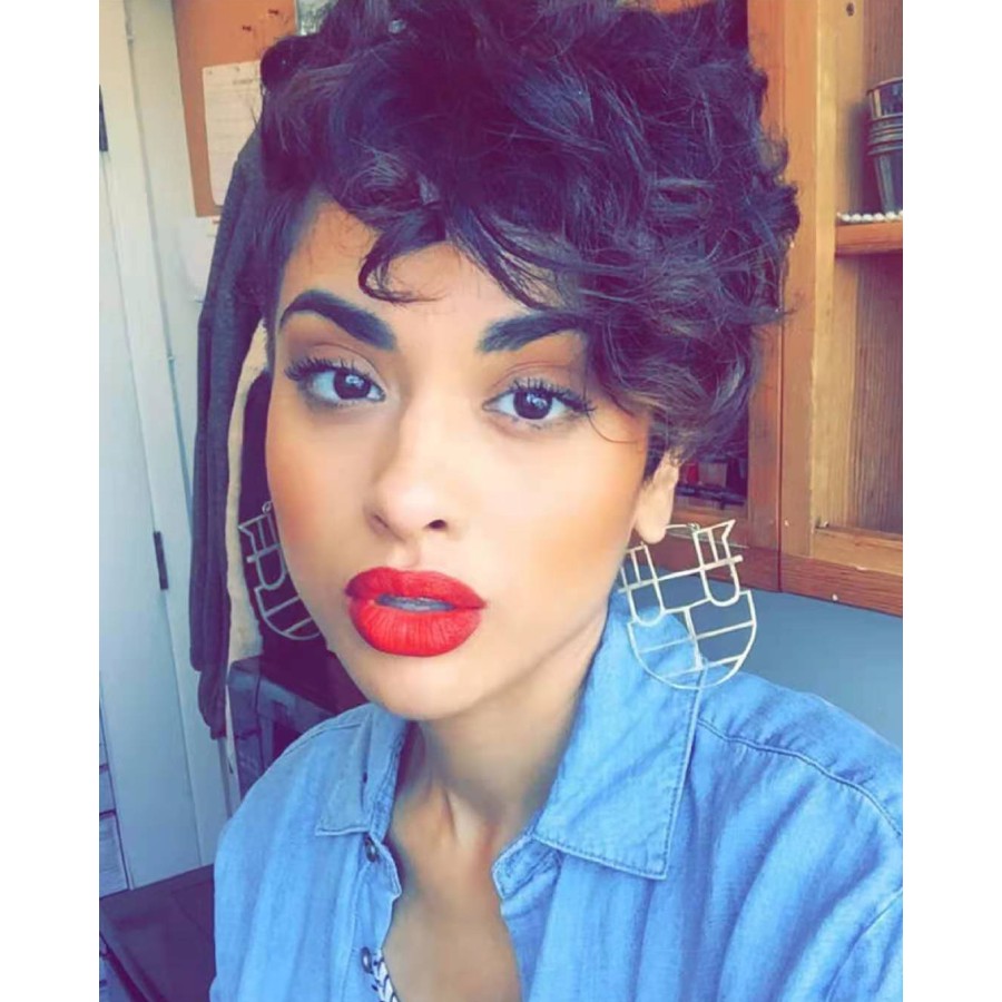 NEW short Pixie Curly none Lace Front Human Hair Wigs With Baby Hair 8'' 150% 180% Density Brazilian Remy Hair Wig For Women