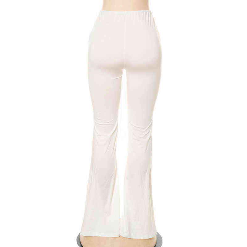 Women Slim Flare Pants Low Waist Drawstring Ruched Wide Leg White Trousers Fashion Summer Joggers Sweatpants 211112wtt