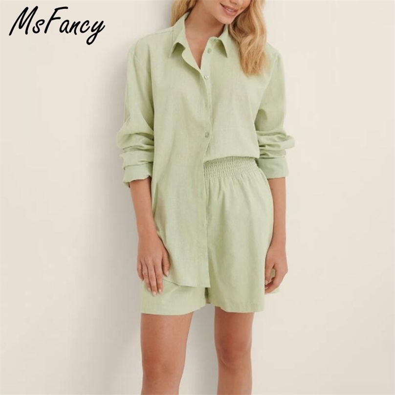 Msfancy Summer Short Set Green Long Sleeve Shirt Elastic Waist Shorts 2 Pieces Casual Outwear 211106
Msfancy Summer Short Set Green Long Sleeve Shirt Elastic Waist Shorts 2 Pieces Casual Outwear 211106
