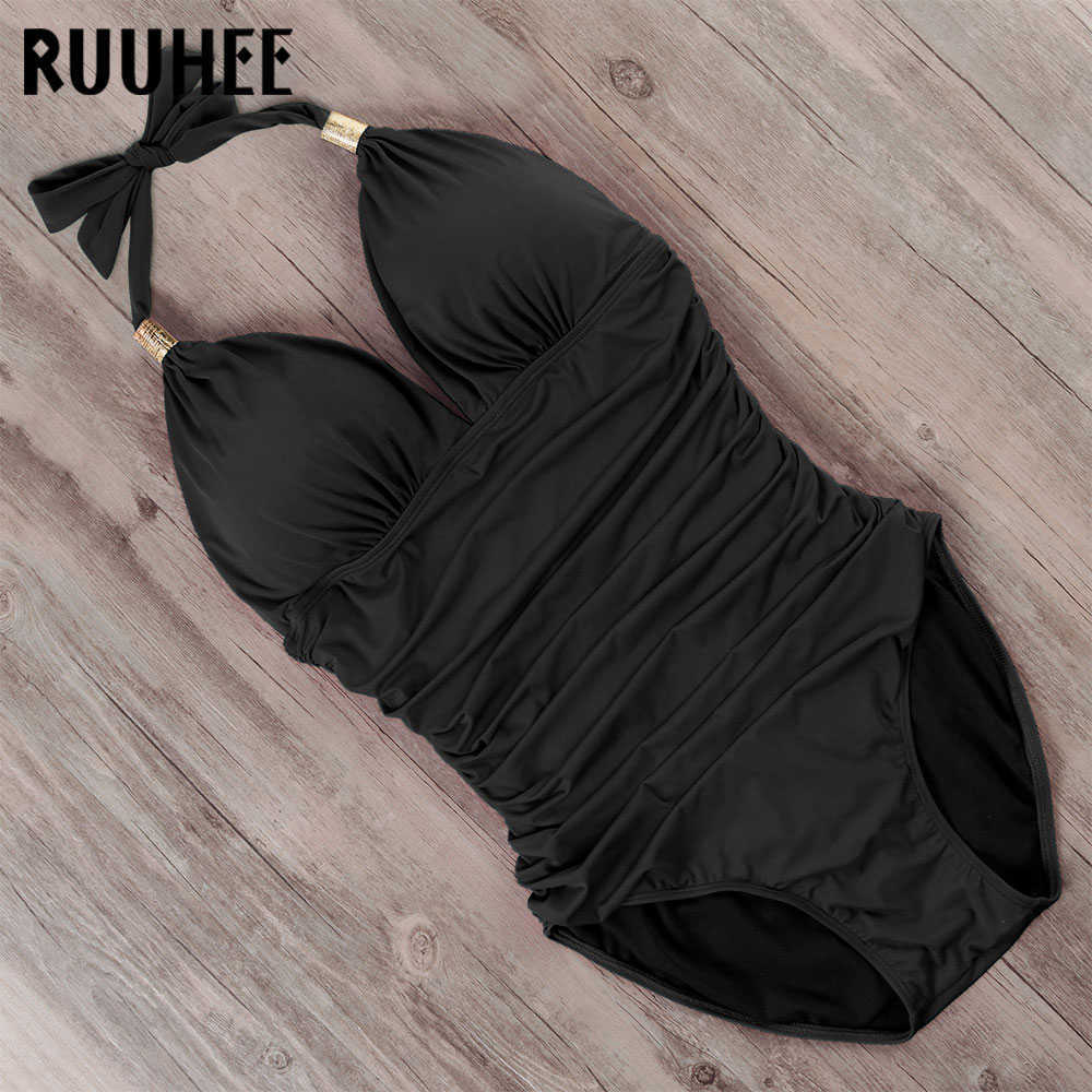 RUUHEE Push up Swimwear Swimsuit Women Black Bathing Suit Halter Top Swimming Summer Beach Wear Monokini 210625