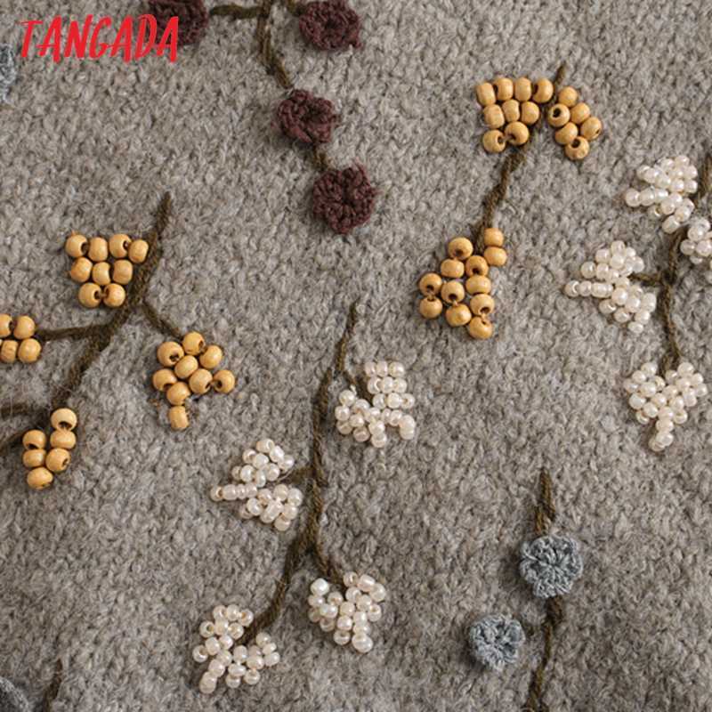 Tangada Women Beading Flowers Turtleneck Sweater Jumper Female Elegant Oversize Pullovers Chic Tops 3L68 210918