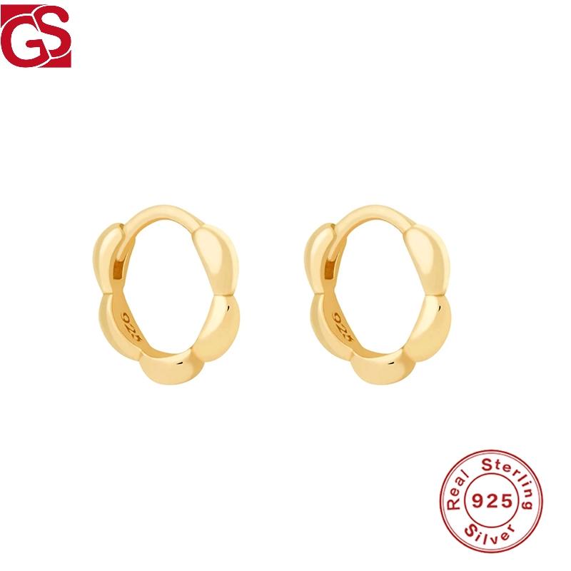GS Sterling 925 Silver Women's Hoop Earrings Golden Color Bubble Earring Stylish Simple Broncos Women Girl's Christmas Gift