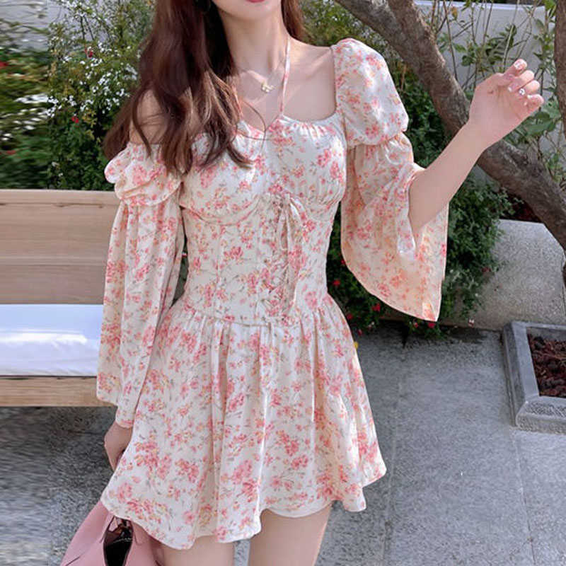 Vintage Fairy Dres Summer Mini Square Collar Strap Floral Female Long Sleeve Design Beach Casual Party 210604, Floral dress 
Vintage Fairy Dres Summer Mini Square Collar Strap Floral Female Long Sleeve Design Beach Casual Party 210604, Floral dress