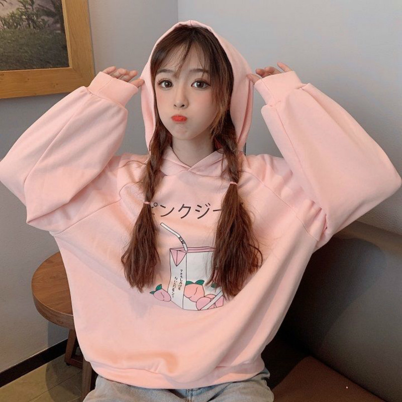 Japanese Kawaii Cartoon Printed Hoodies Women Autumn Winter Clothing Harajuku Cute Loose Thicken Pullover Schoolgirl Sweatshirt T200311