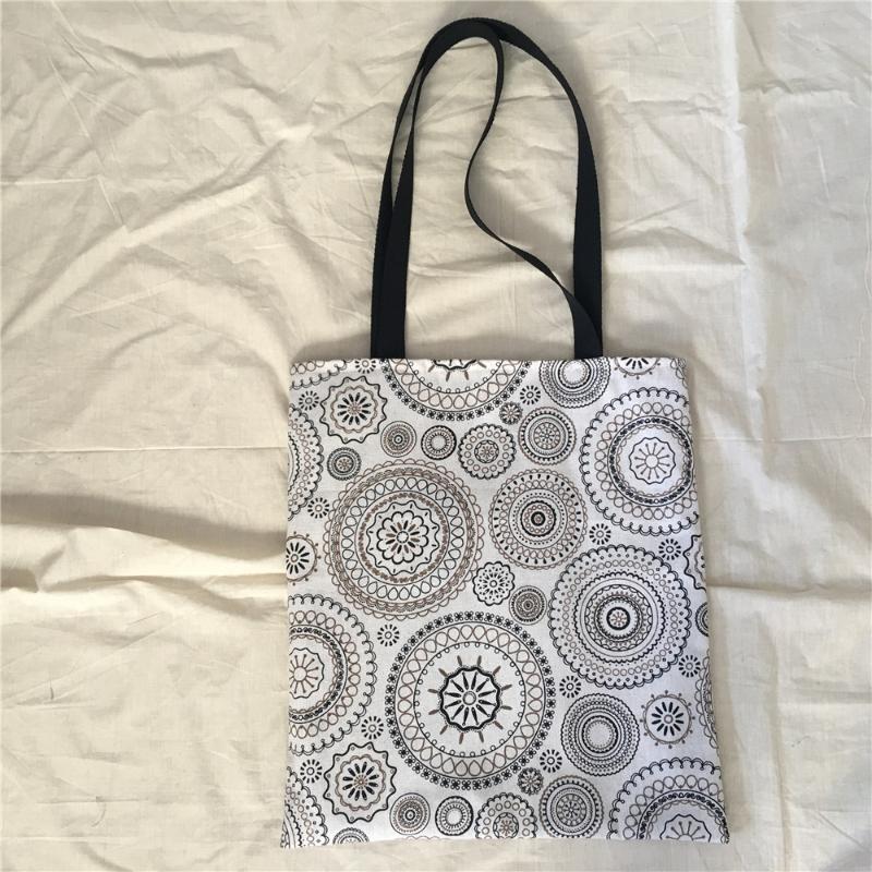 Shopping Bags YILE 2 Sides Usable Eco Tote Shoulder Bag Round Fortune Flower L8625f, As pic