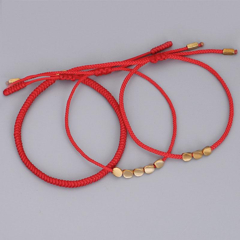 Charm Bracelets Handmade Tibetan Copper Bead Bracelet For Women Adjustable Rope Chain Men Red String Braided Boho Vintage Jewelry Gift