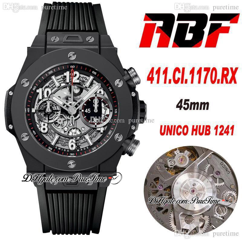 ABF Unico Titanium HUB1241 Automatic Chronograph Mens Watch 45mm PVD All Black Gray Skeleton Dial Silver White Stick Rubber Strap Super Edition Puretime A1, Custom waterproof service
ABF Unico Titanium HUB1241 Automatic Chronograph Mens Watch 45mm PVD All Black Gray Skeleton Dial Silver White Stick Rubber Strap Super Edition Puretime A1, Custom waterproof service