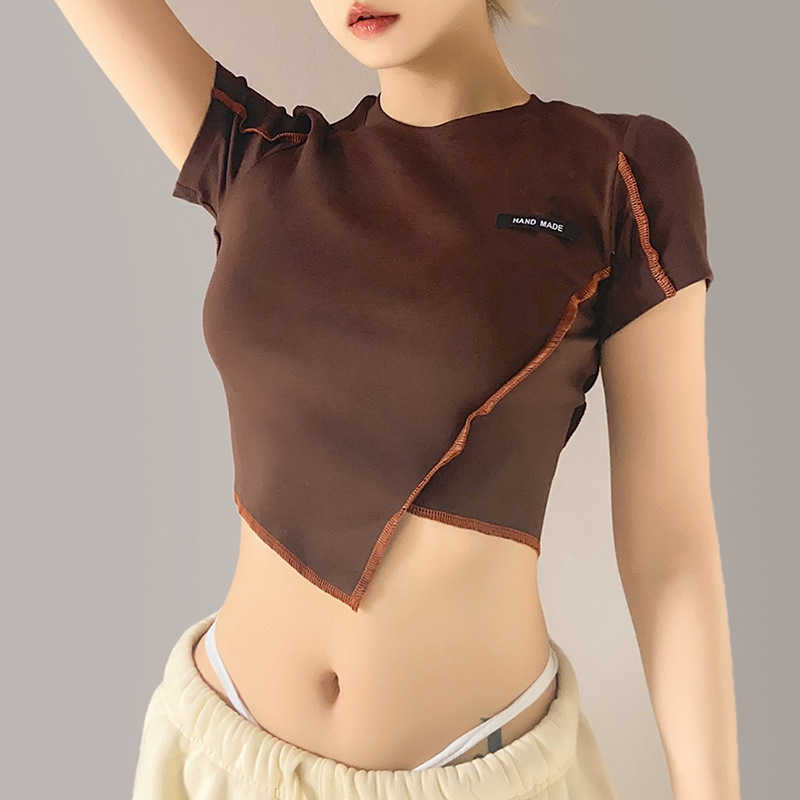 WOMENGAGA spring Summer Top Women' Solid Color Slim Navel Fashion Irregular Stitching T Shirt For Women Tees Tops ZM2V 210603, Brown
WOMENGAGA spring Summer Top Women' Solid Color Slim Navel Fashion Irregular Stitching T Shirt For Women Tees Tops ZM2V 210603, Brown