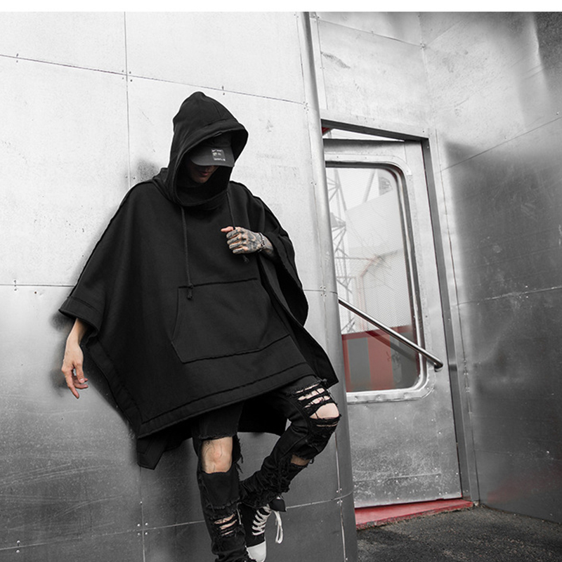 Autumn and winter men's loose Bat Cape National Dark midlong fashion casual windbreaker hoodie jacket 201020